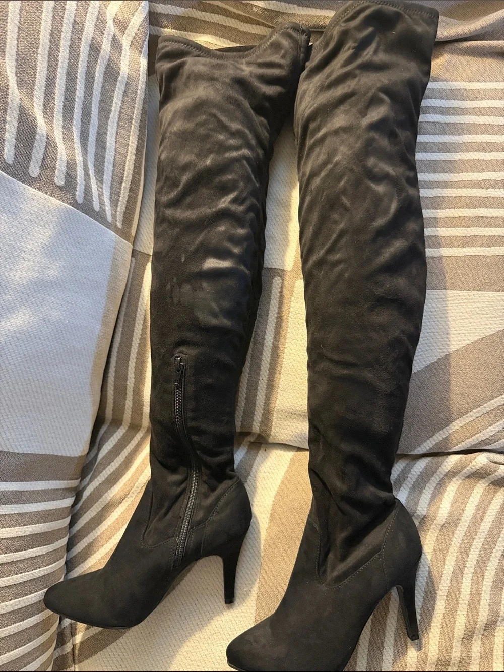 Black Over-the-Knee Suede Stiletto Boots for Women